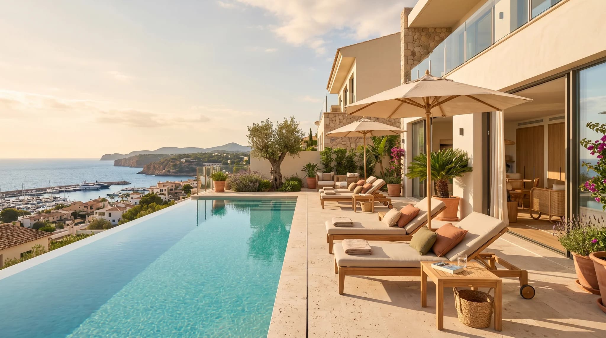 Terrasse mit privatem Pool und Blick über die Bucht