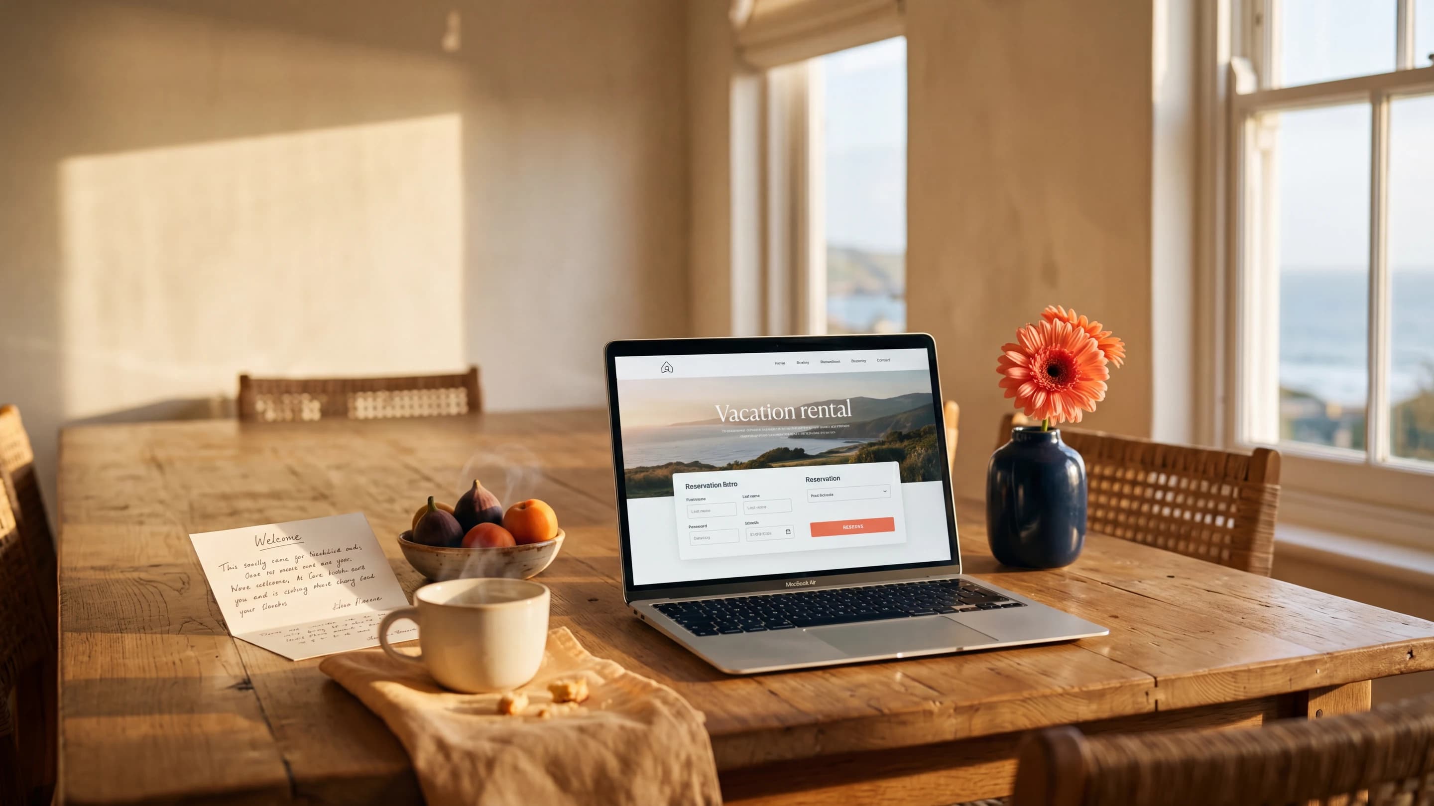 Ein Laptop mit Buchungsübersicht auf einem Holztisch — Symbol für provisionsfreie Direktbuchungen statt Plattform-Gebühren.