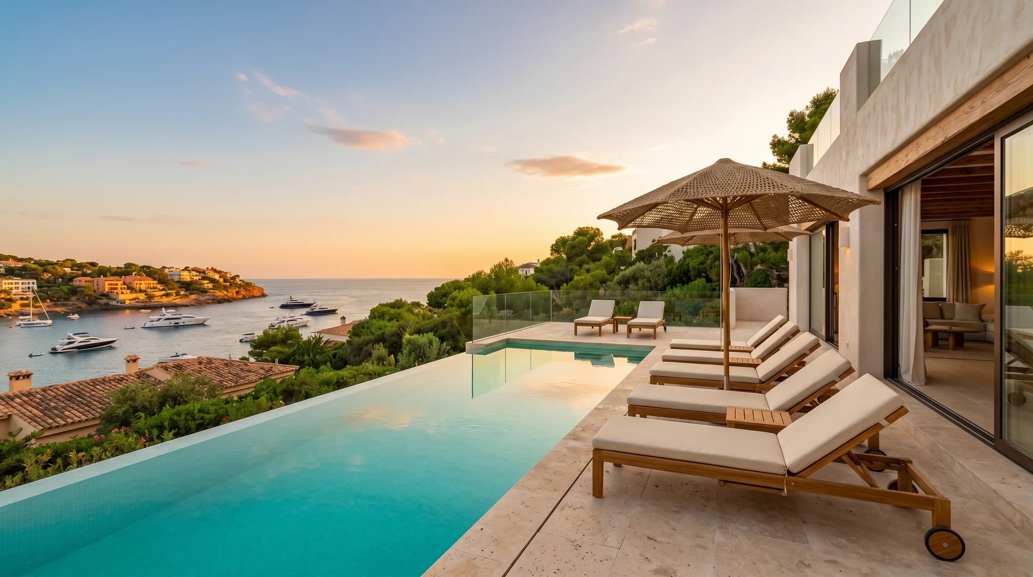 Terrasse mit privatem Pool und Blick über die Bucht